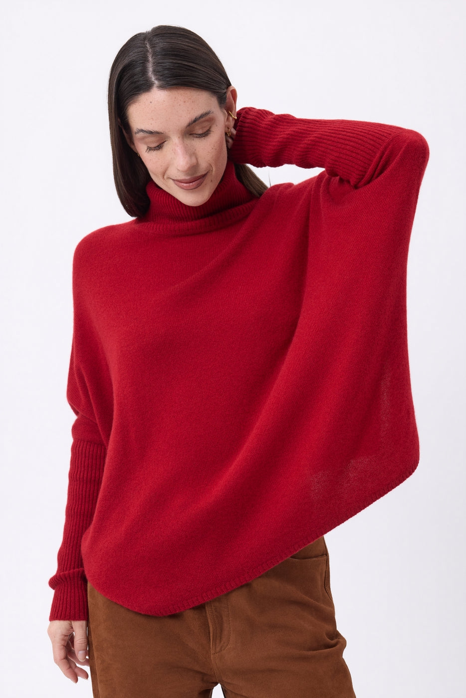 Naya Roll-Neck Poncho Jumper - Coulis - Women
