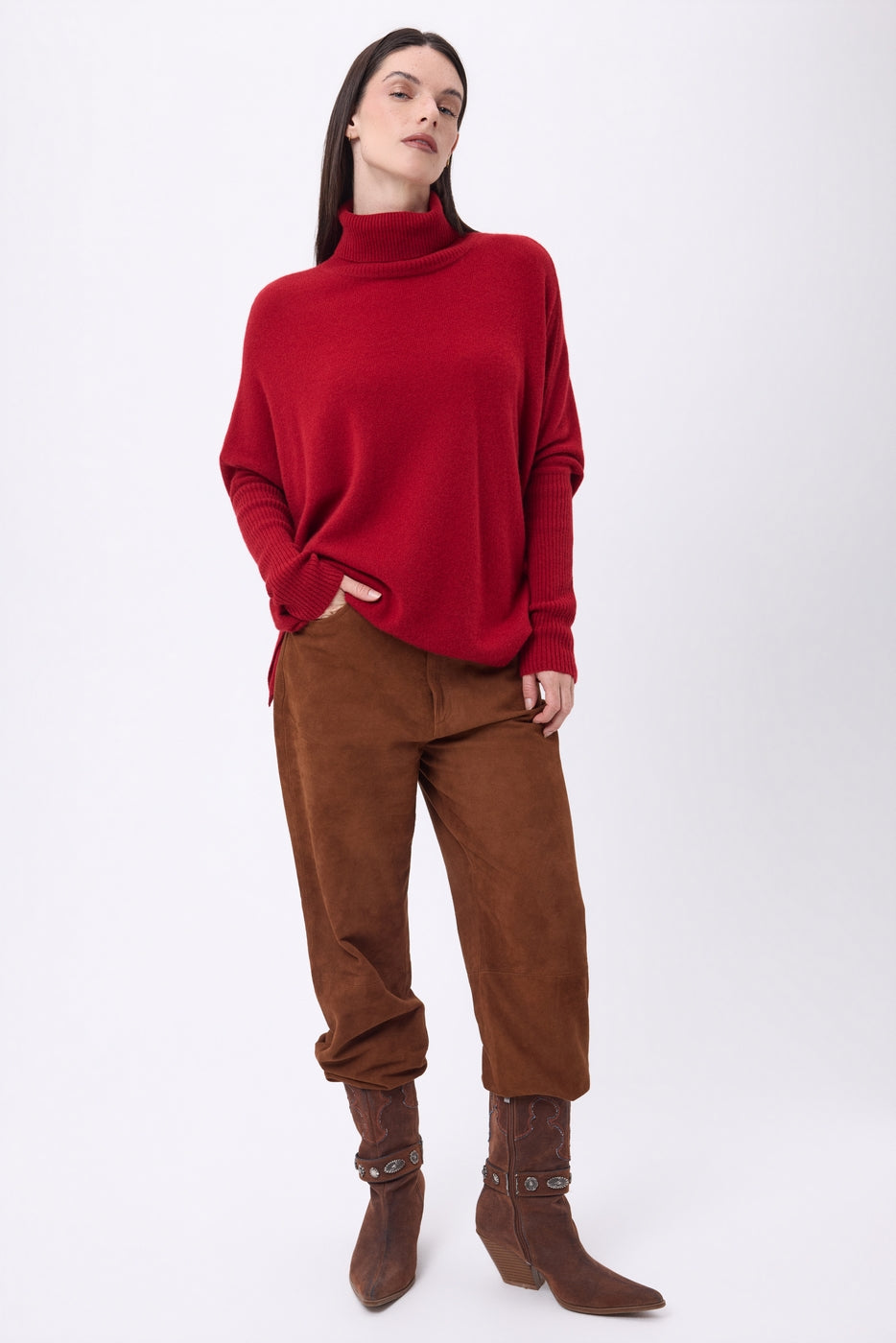 Naya Roll-Neck Poncho Jumper - Coulis - Women