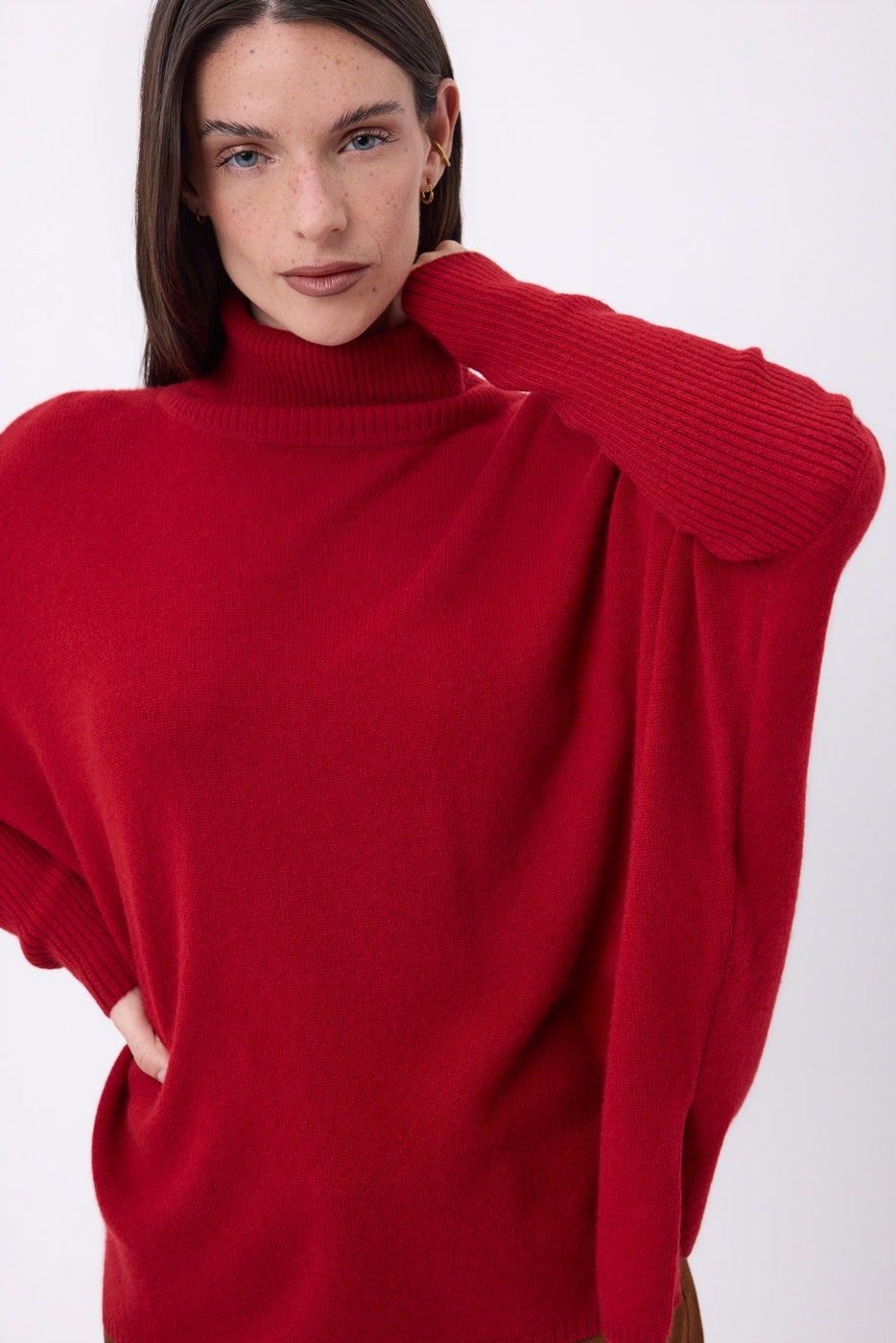 Naya Roll-Neck Poncho Jumper - Coulis - Women