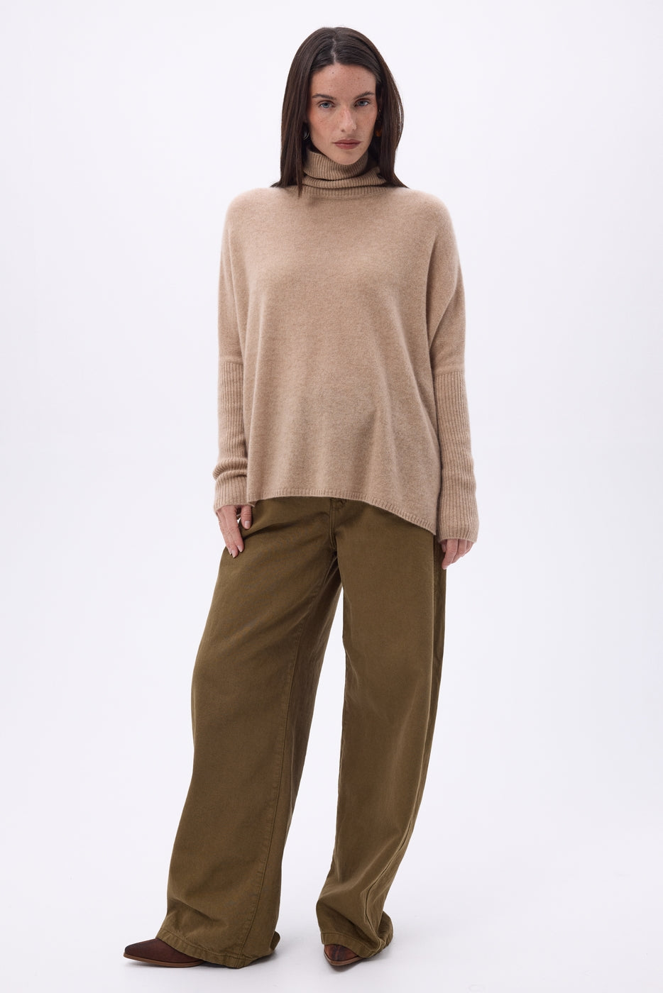 Naya Roll-Neck Poncho Jumper - Cream Beige - Women