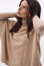 Naya Roll-Neck Poncho Jumper - Cream Beige - Women