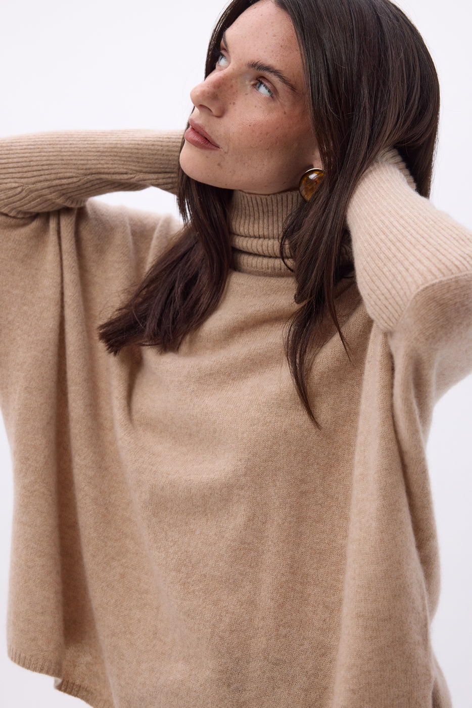 Naya Roll-Neck Poncho Jumper - Cream Beige - Women