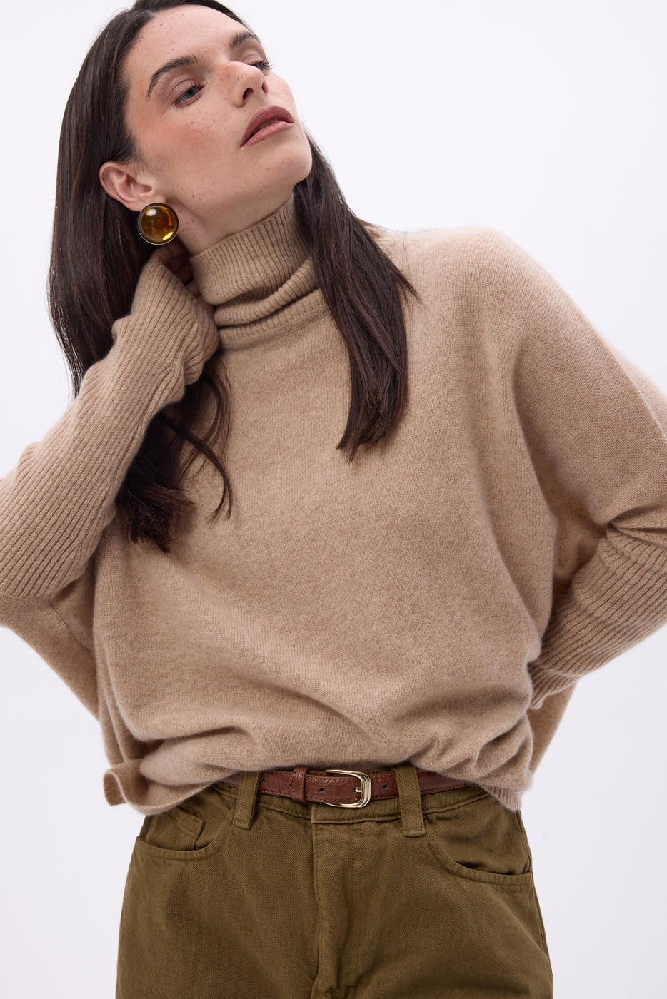 Naya Roll-Neck Poncho Jumper - Cream Beige - Women