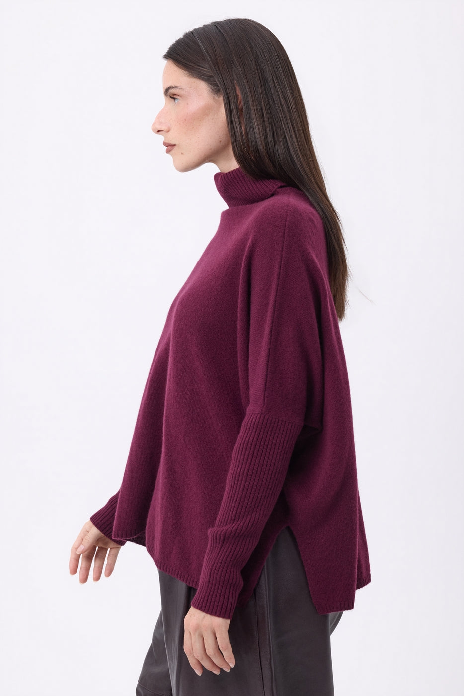 Naya Roll-Neck Poncho Jumper - Wine Lees - Women