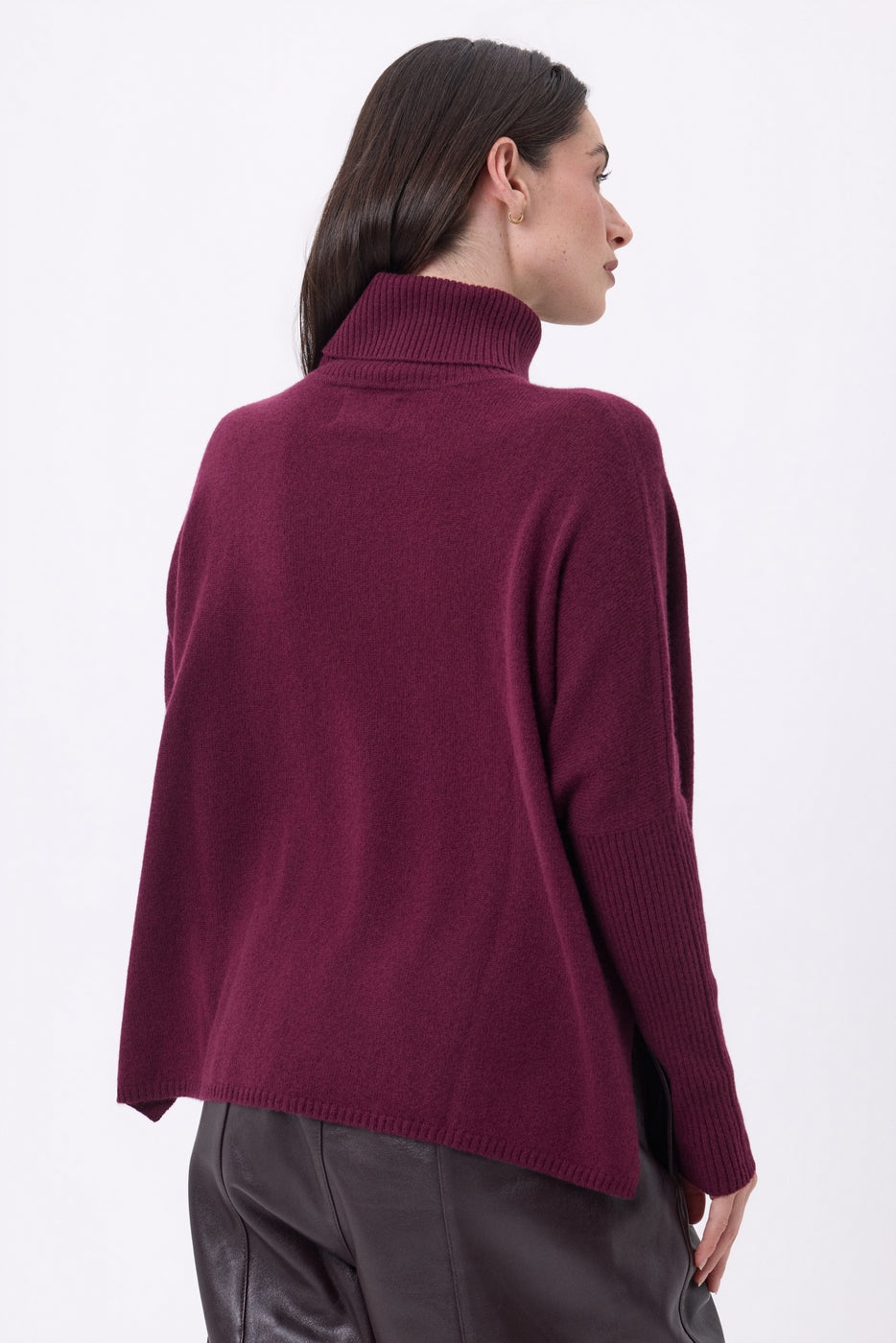 Naya Roll-Neck Poncho Jumper - Wine Lees - Women