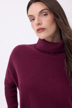 Naya Roll-Neck Poncho Jumper - Wine Lees - Women