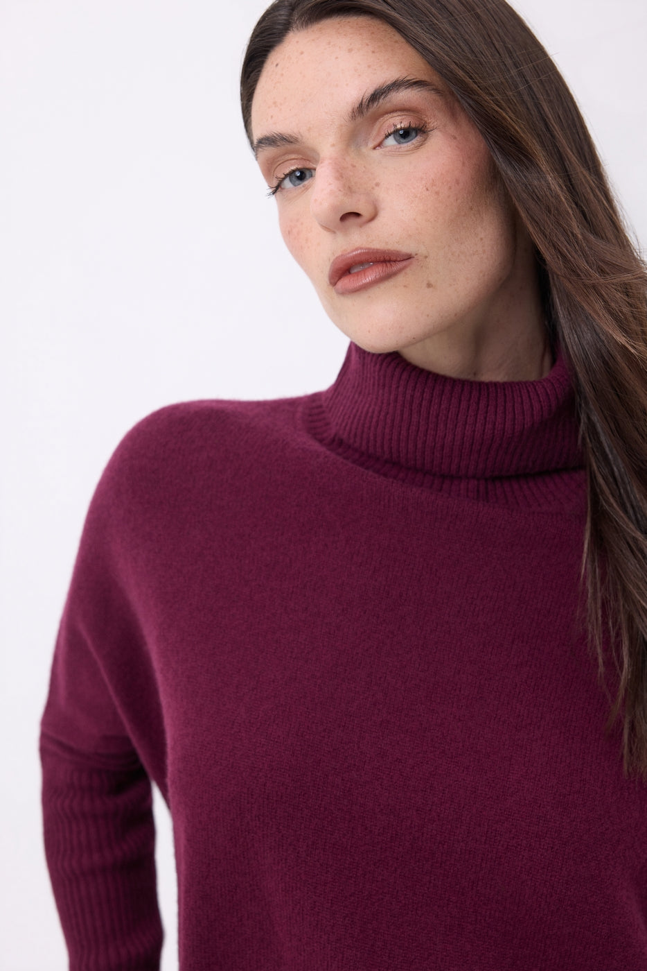 Naya Roll-Neck Poncho Jumper - Wine Lees - Women