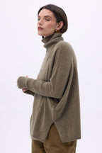 Roll-Neck Poncho Jumper Naya - Mottled Khaki - Women