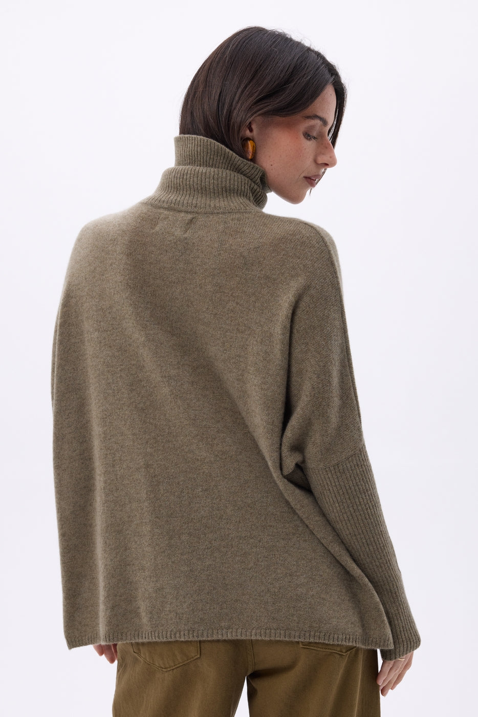 Roll-Neck Poncho Jumper Naya - Mottled Khaki - Women