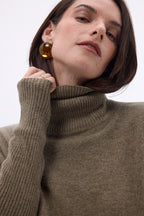 Roll-Neck Poncho Jumper Naya - Mottled Khaki - Women