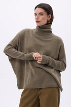 Roll-Neck Poncho Jumper Naya - Mottled Khaki - Women
