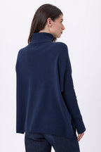 Naya Roll Neck Poncho Jumper With Heart on Chest - Navy Blue Red - Women