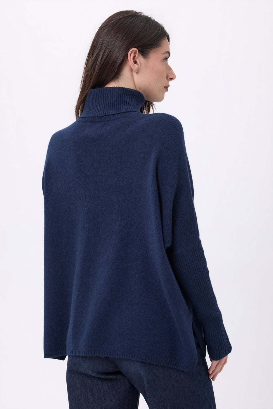Naya Roll Neck Poncho Jumper With Heart on Chest - Navy Blue Red - Women