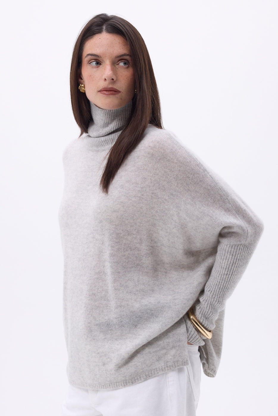 Pull Col Roule Poncho Naya - Gris Clair - Femme