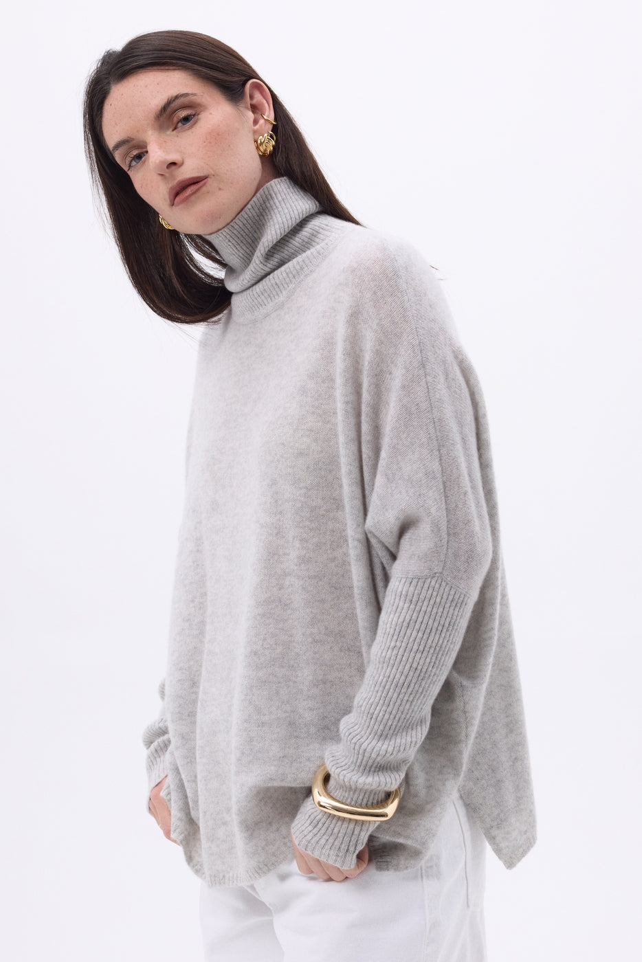 Pull Col Roule Poncho Naya - Gris Clair - Femme