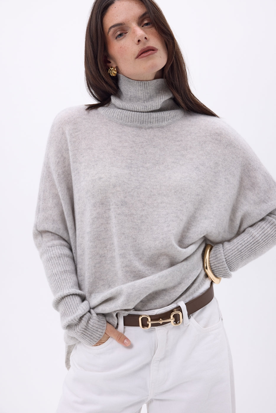 Pull Col Roule Poncho Naya - Gris Clair - Femme