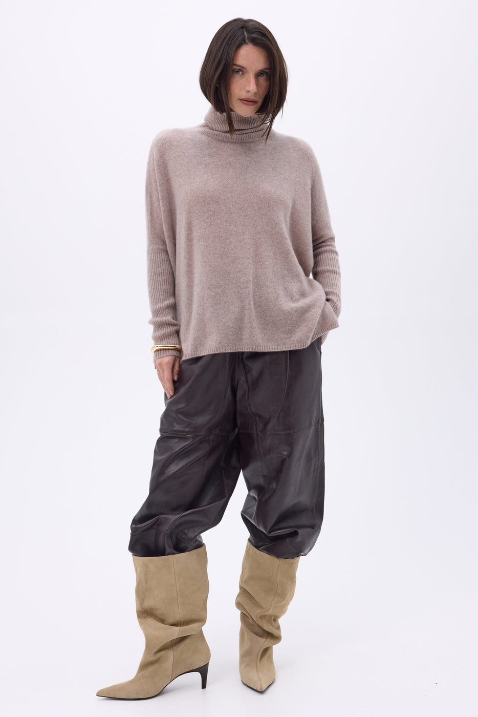 Jersey de cuello alto tipo poncho Naya - Avellana - Mujer