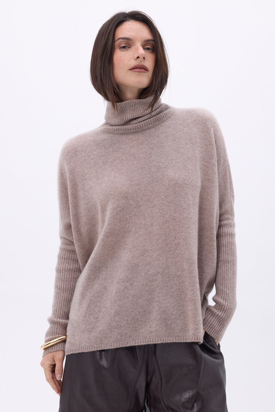 Jersey de cuello alto tipo poncho Naya - Avellana - Mujer