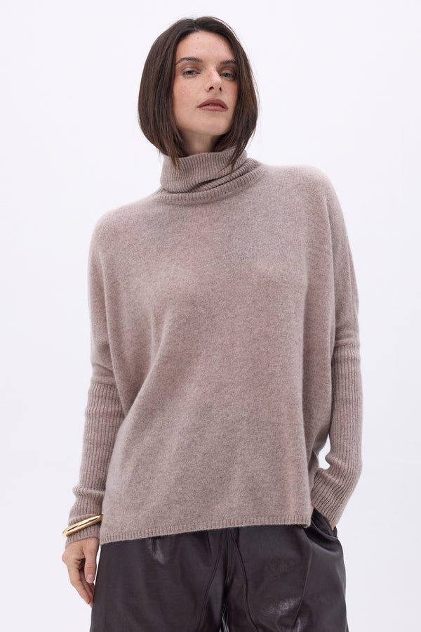 Maglione Collo Alto Poncho Naya - Nocciola - Donna - 100% Cashmere