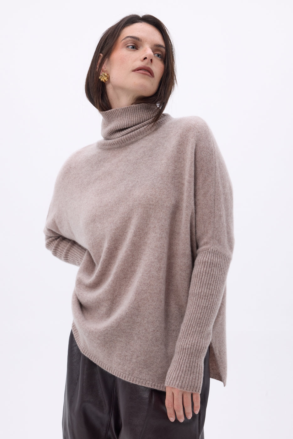 Jersey de cuello alto tipo poncho Naya - Avellana - Mujer