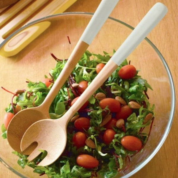 Bamboo Salad Servers - White