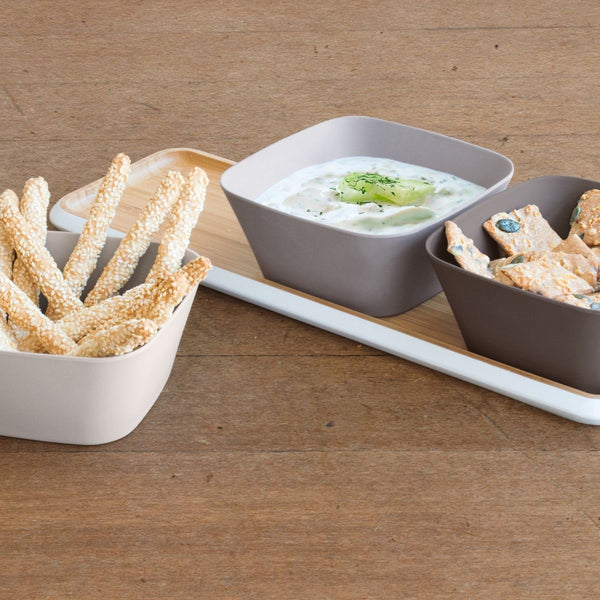 Aperitif Set 3 Bowls And Tray In Bamboo - Grey
