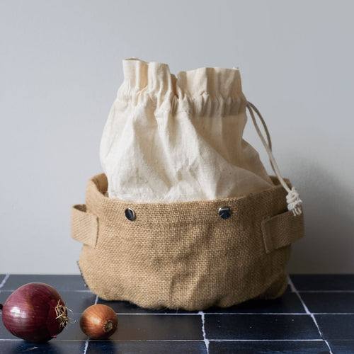 Cesta de almacenamiento extraíble 2 en 1 de algodón orgánico y yute - Beige
