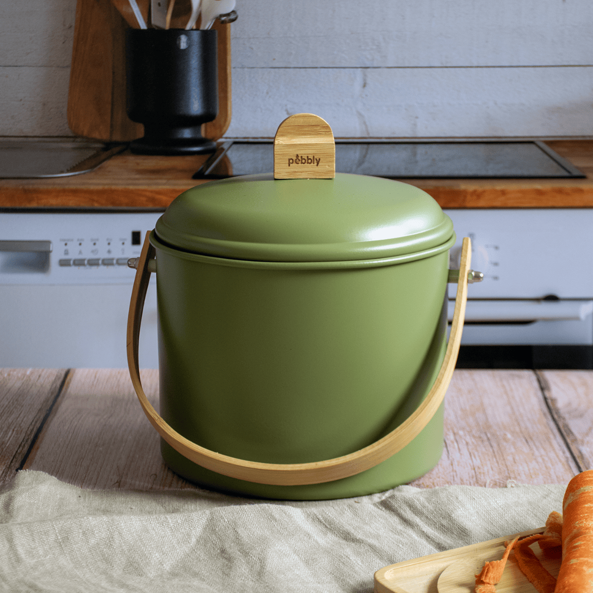 Seau À Compost D'Intérieur En Acier Avec Filtre À Charbon Anti-Odeurs - 3,5 L - Olive