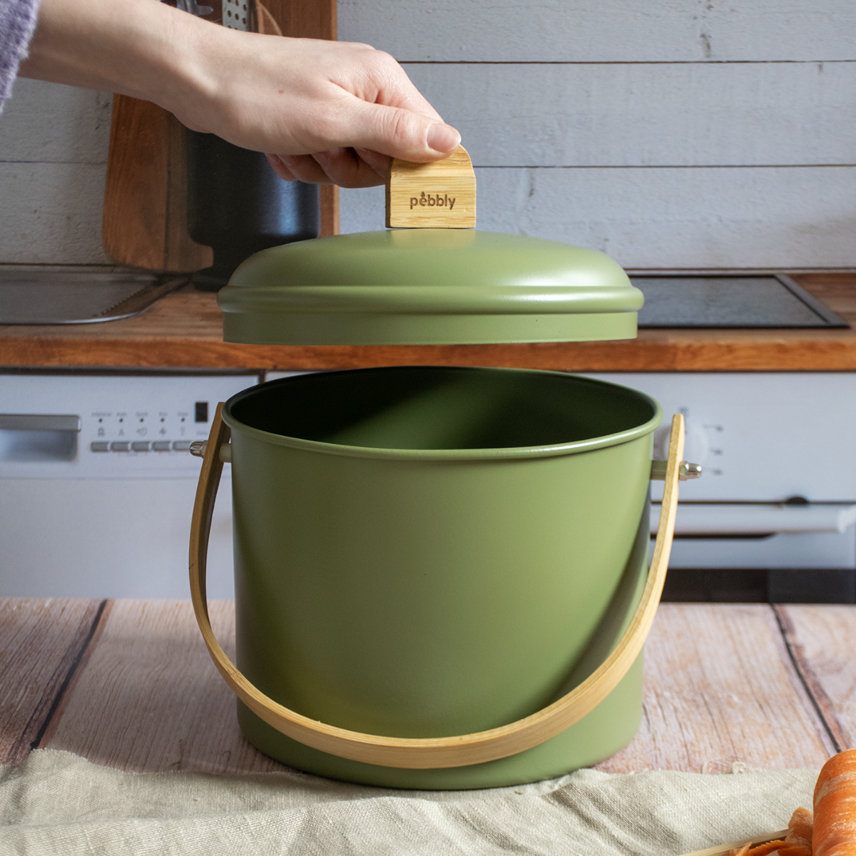 Seau À Compost D'Intérieur En Acier Avec Filtre À Charbon Anti-Odeurs - 3,5 L - Olive