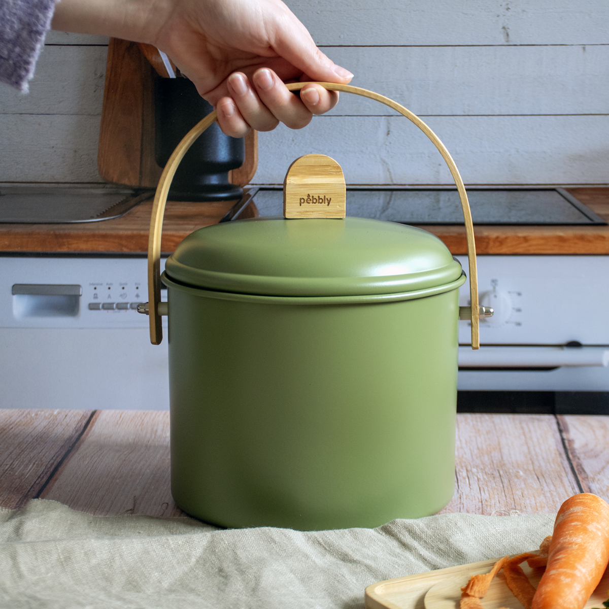 Seau À Compost D'Intérieur En Acier Avec Filtre À Charbon Anti-Odeurs - 3,5 L - Olive