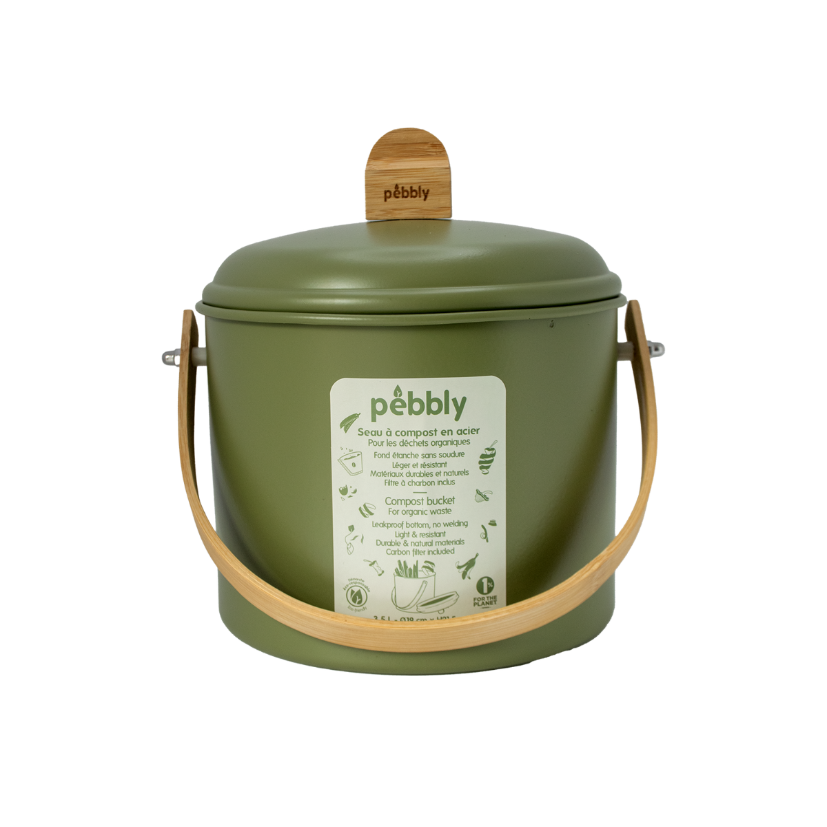 Seau À Compost D'Intérieur En Acier Avec Filtre À Charbon Anti-Odeurs - 3,5 L - Olive