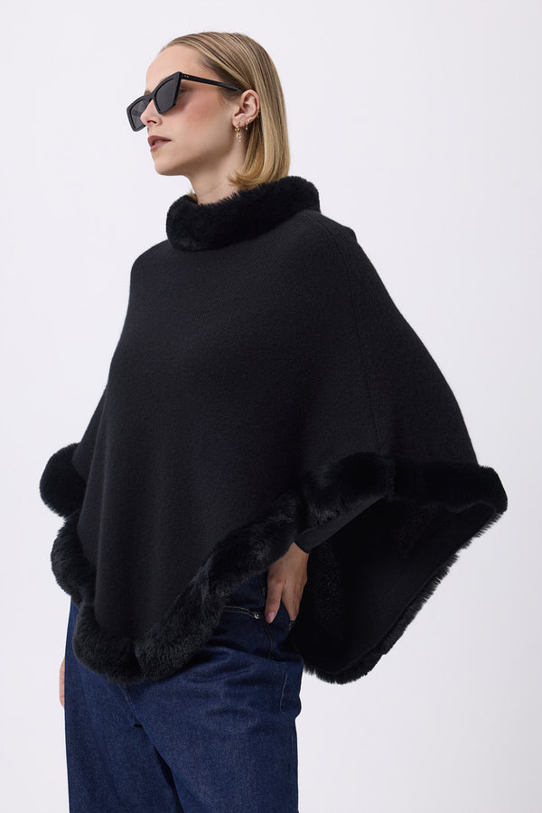 Cape Avec Fourrure F Nea - Noir - Femme
