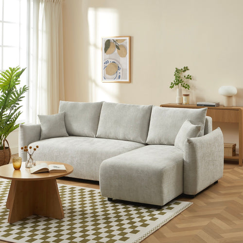 Nemea - Sofá esquinero de 4 plazas convertible y reversible - Tela de chenilla gris
