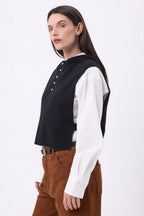Women's Neo Gold Button Hooded Dickey - Black