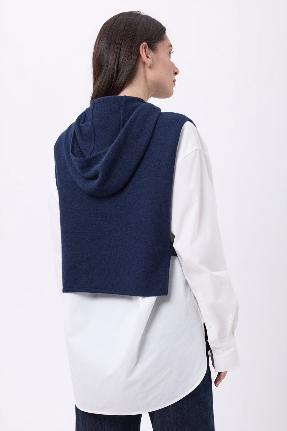 Neo Hooded Bib with Gold Buttons - Navy Blue - Women