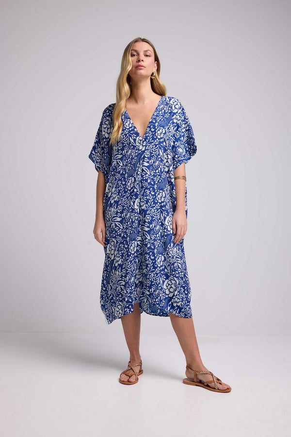 Robe Longue Manches Mi-Longues - Bleu Blanc