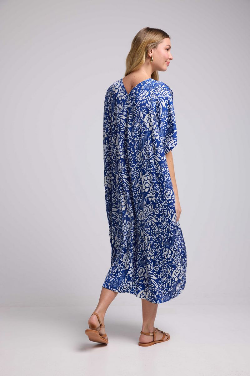 Robe Longue Manches Mi-Longues - Bleu Blanc