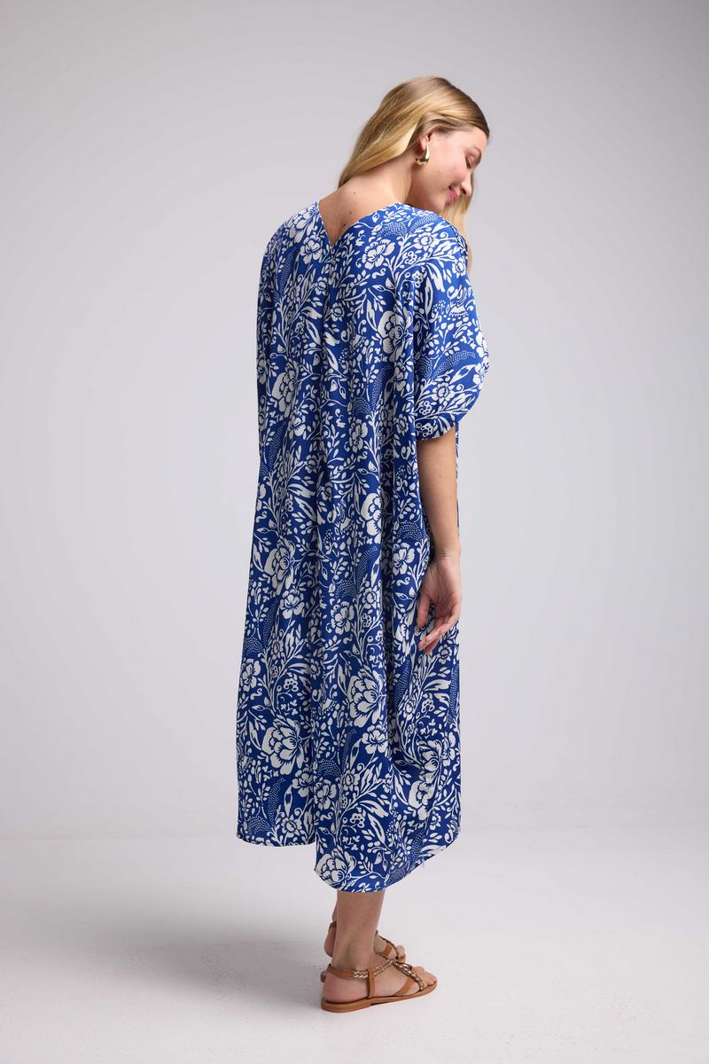 Robe Longue Manches Mi-Longues - Bleu Blanc