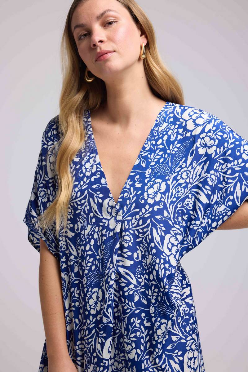 Robe Longue Manches Mi-Longues - Bleu Blanc