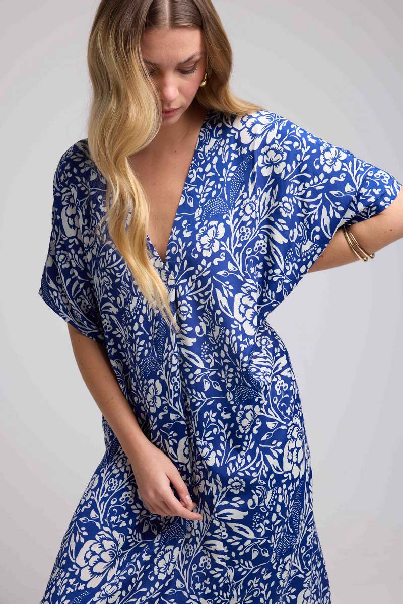 Robe Longue Manches Mi-Longues - Bleu Blanc
