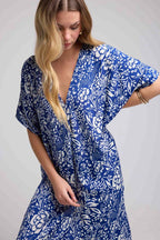 Robe Longue Manches Mi-Longues - Bleu Blanc