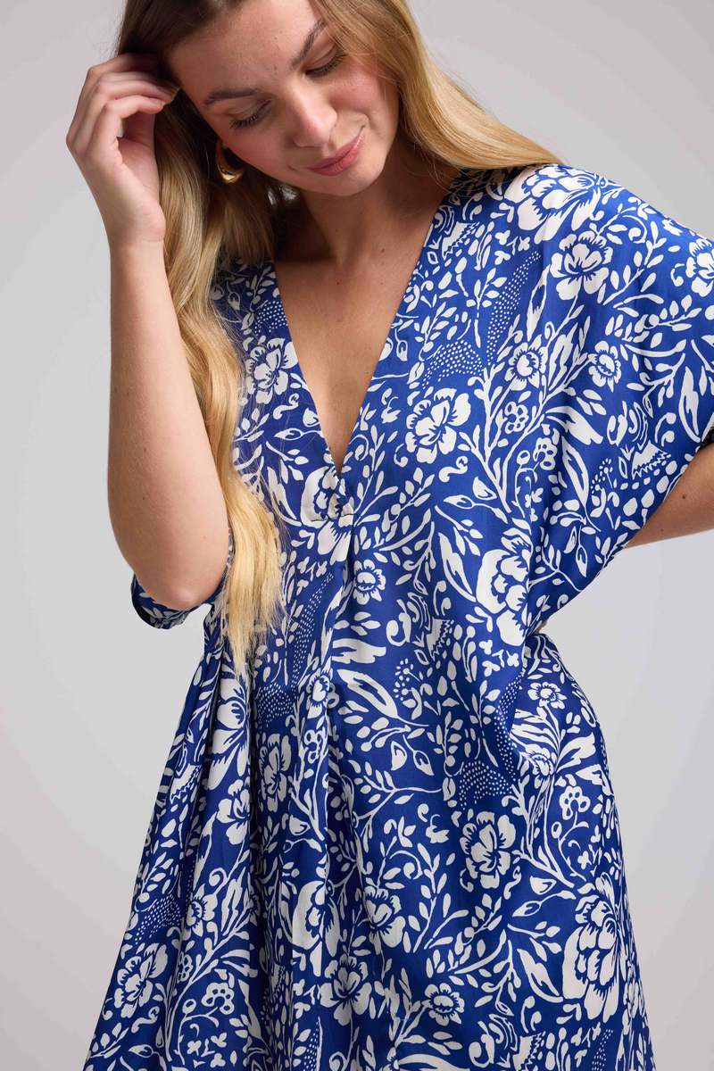 Robe Longue Manches Mi-Longues - Bleu Blanc