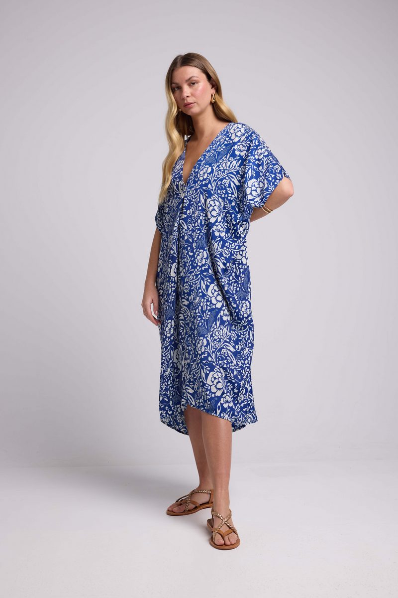 Robe Longue Manches Mi-Longues - Bleu Blanc