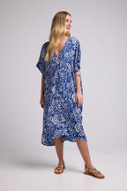 Robe Longue Manches Mi-Longues - Bleu Blanc