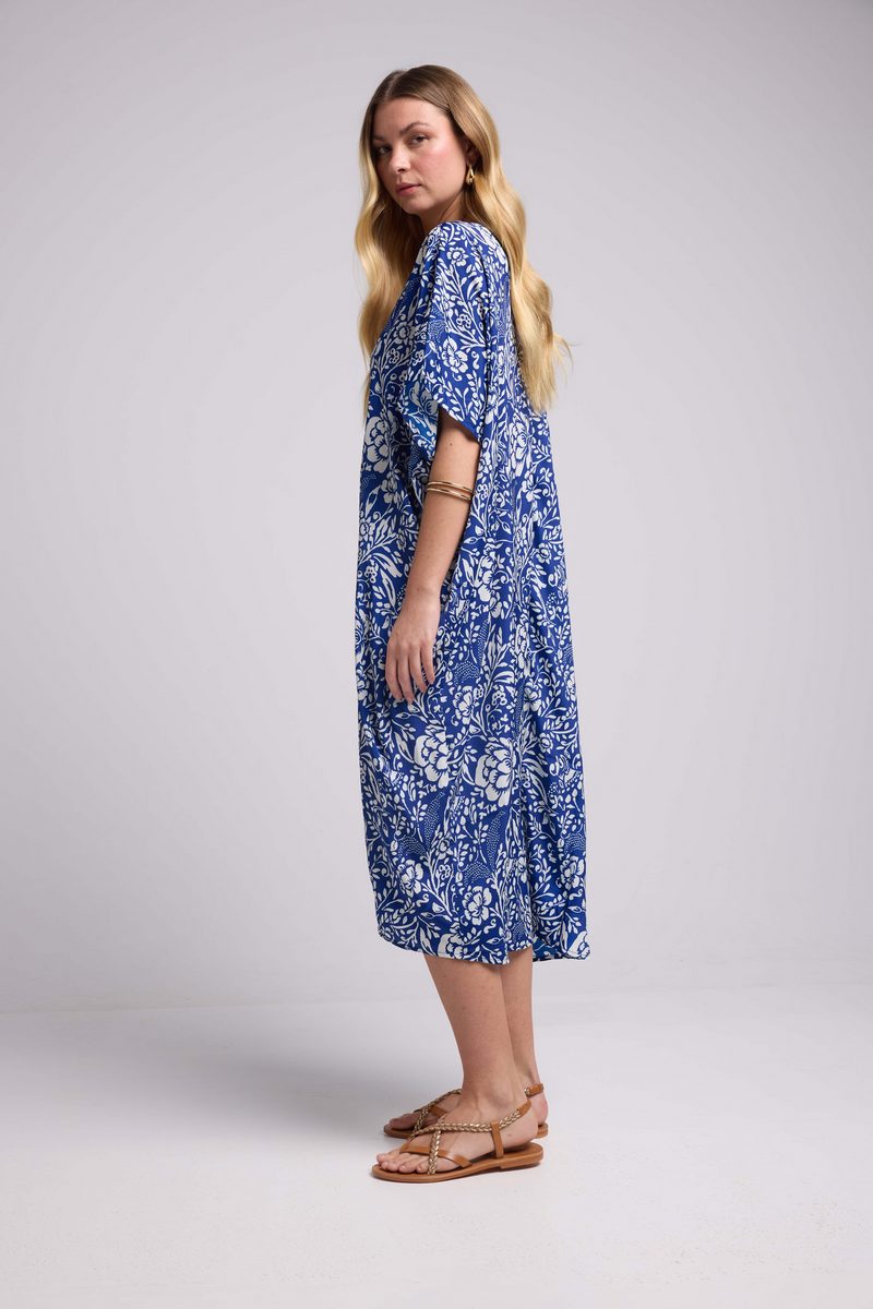 Robe Longue Manches Mi-Longues - Bleu Blanc
