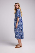 Robe Longue Manches Mi-Longues - Bleu Blanc