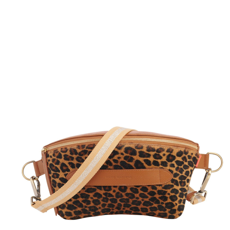 Neufmille - Sac Ceinture XL Beltbag Marie Martens Camel & Léopard en cuir façon poney et cuir grainé - Zip camel 