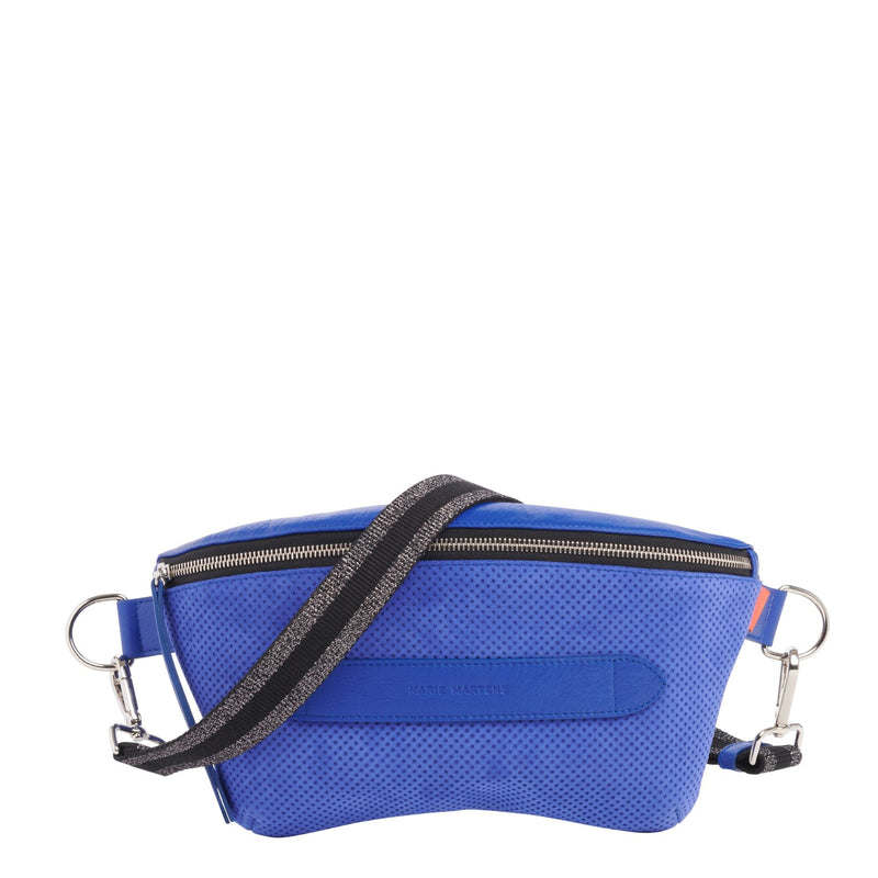 Neufmille - Sac Ceinture XL Beltbag Marie Martens Bleu électrique en cuir velours (daim) perforé et en cuir grain naturel - Zip noir 
