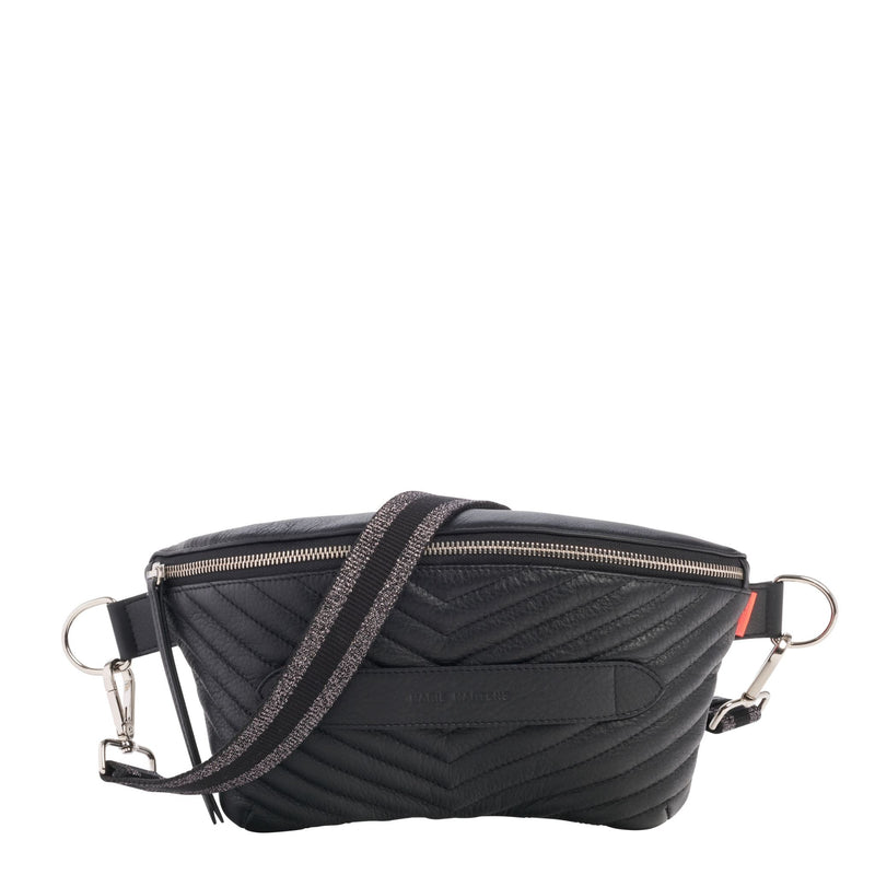 Neufmille - Sac Ceinture XL Beltbag Marie Martens Noir matelassé en cuir grainé - Zip noir 