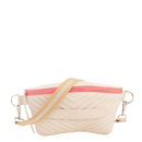 Neufmille - Sac Ceinture XL Beltbag Marie Martens Crème matelassé en cuir grain naturel - Zip rose fluo 